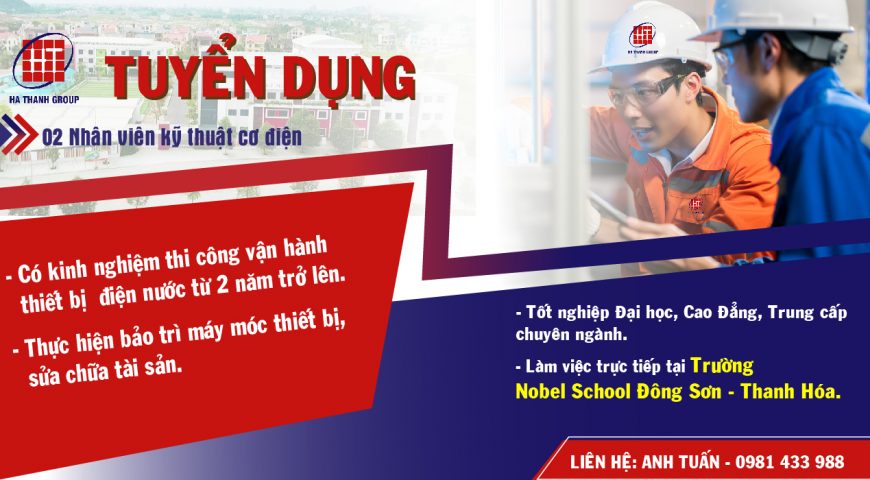 TUYỂN DỤNG 02 NHÂN VIÊN KỸ THUẬT CƠ ĐIỆN